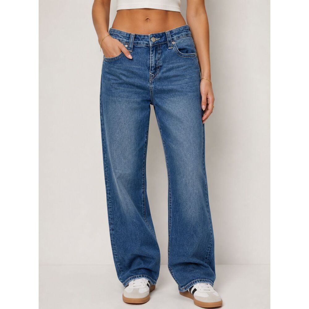 True Religion Bobbi Baggy Jeans Womens 27 Medium Wash Wide Leg Y2K Horseshoe